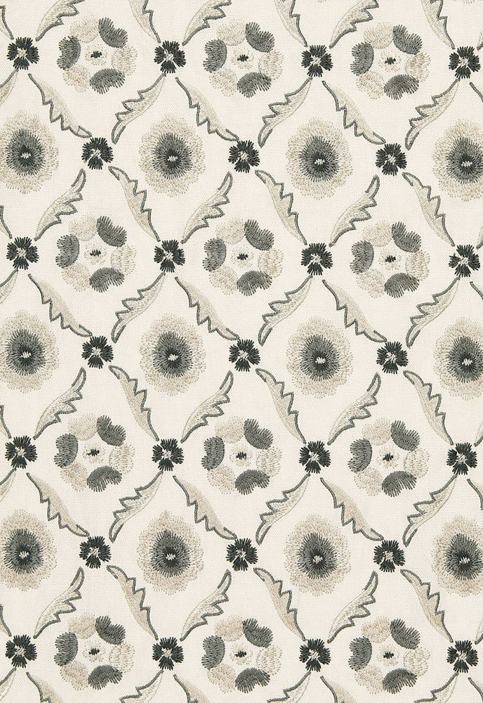 Claremont Embroidery Grisaille 65743 by Schumacher Fabric Chroma 61% Linen, 39% Viscose Martindale 8,000 Horizontal: 4.75 and Vertical: 6.25 51.25 - Fabric Carolina -