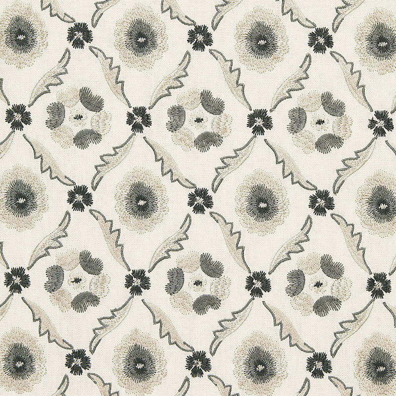 Claremont Embroidery Grisaille 65743 by Schumacher Fabric Schumacher Fabric Claremont Embroidery Grisaille 65743Fabric LINEN 61% INDIA </p><p>Repeat: H: HORZ. 4 3/4" (12CM) , V: VERT. 6 1/4" (16CM) 51.25 - Fabric Carolina -