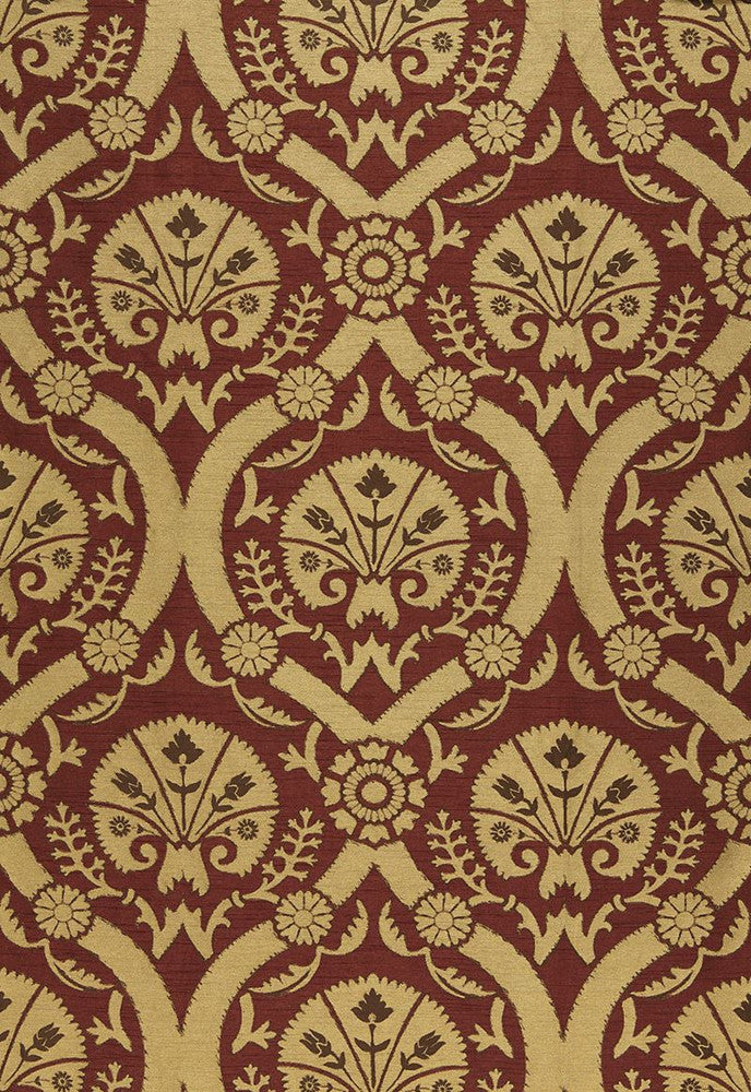 Taza Damask Spice 65771 by Schumacher Designer Fabric Chroma 100% Polyester Wyzenbeek 15,000 Horizontal: 7 and Vertical: 19 55.25 - Swanky Fabrics -