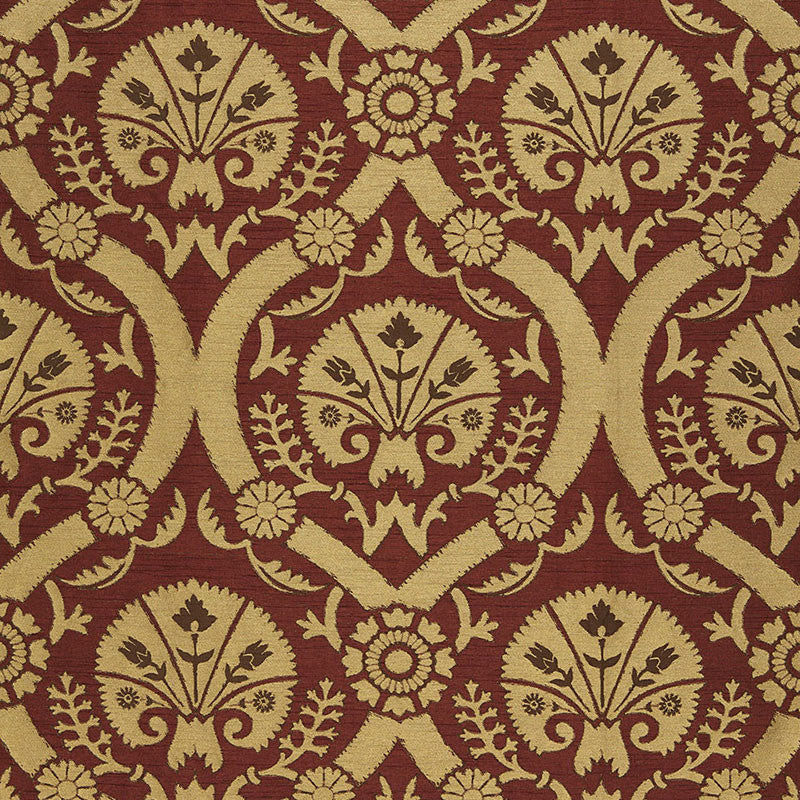 Taza Damask Spice 65771 by Schumacher Designer Fabric CHROMA POLYESTER 100% INDIA WYZENBEEK 15,000 </p><p>Repeat: Horizontal: 7" (18CM) and Vertical: 19" (48CM) 55.25 - Swanky Fabrics -
