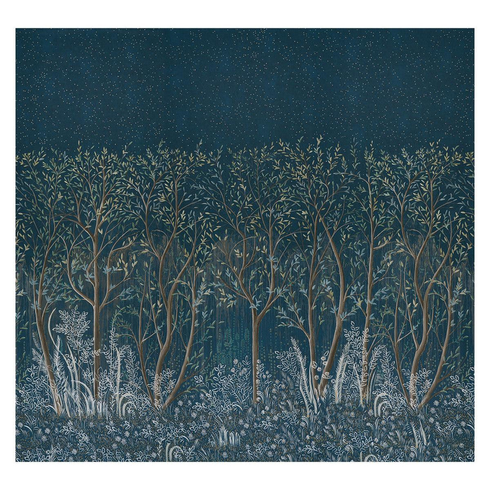 Brindille Golden Accented Peacock 5010922 by Schumacher Designer Wallpaper Colette Cosentino 162.0" - Swanky Fabrics -