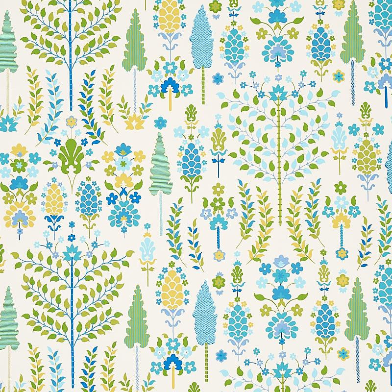 Desna Peacock 5011850 by Schumacher Designer Wallpaper Perennial Favorites 27.0" - Swanky Fabrics -