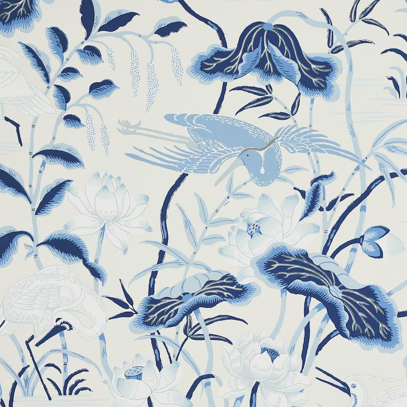 Lotus Garden Porcelain 5008435 by Schumacher Wallpaper Perennial Favorites 27.0" - Fabric Carolina -