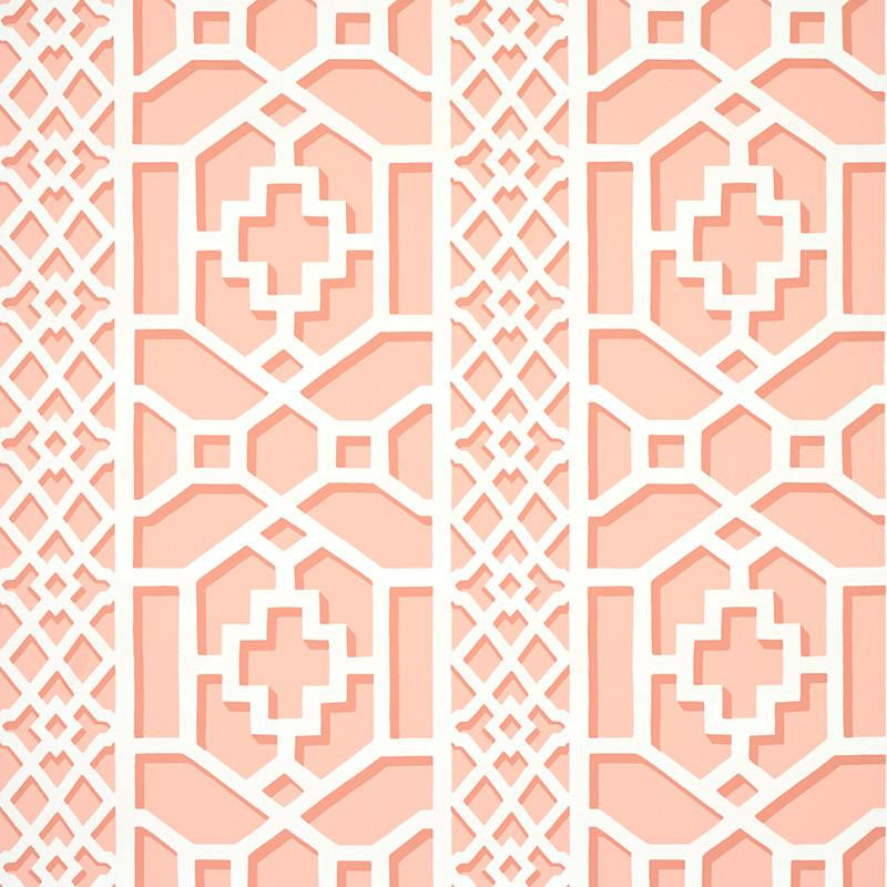 Zanzibar Trellis Coral 5006946 by Schumacher Wallpaper Happy Together 13.5" - Fabric Carolina -