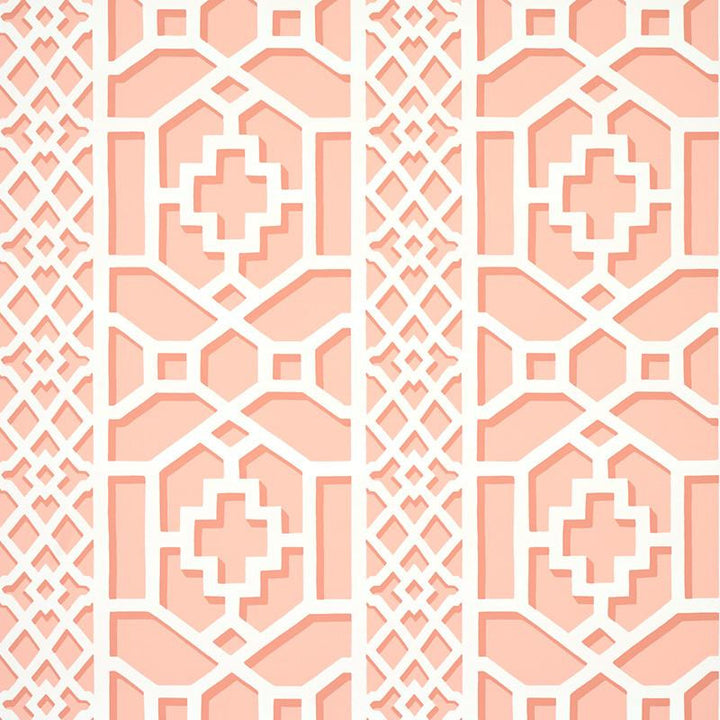 Zanzibar Trellis Coral 5006946 by Schumacher Wallpaper Happy Together 13.5" - Fabric Carolina -