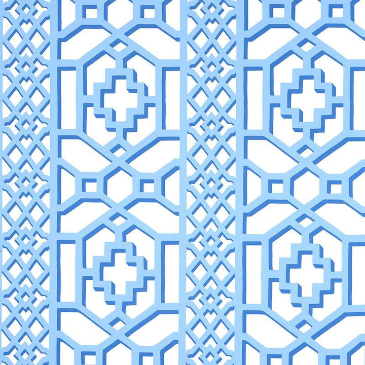 Zanzibar Trellis Blue 5006947 by Schumacher Designer Wallpaper Happy Together 13.5" - Swanky Fabrics -