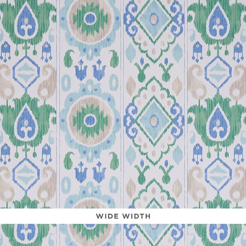 Elizia Ikat Green & Blue 5010710 by Schumacher Wallpaper New Traditional Ii 27.0" - Fabric Carolina -