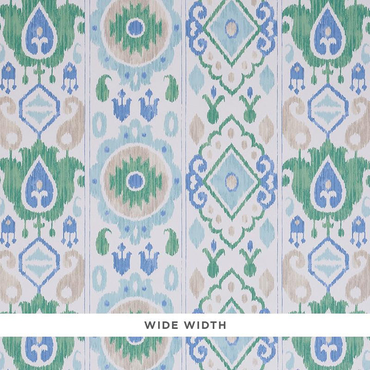 Elizia Ikat Green & Blue 5010710 by Schumacher Wallpaper New Traditional Ii 27.0" - Fabric Carolina -
