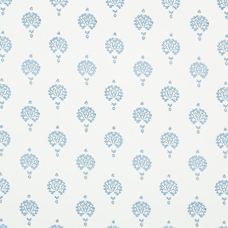 Dahlia Hand Blocked Print Blue 5011230 by Schumacher Wallpaper Jacaranda 3.0" - Fabric Carolina -