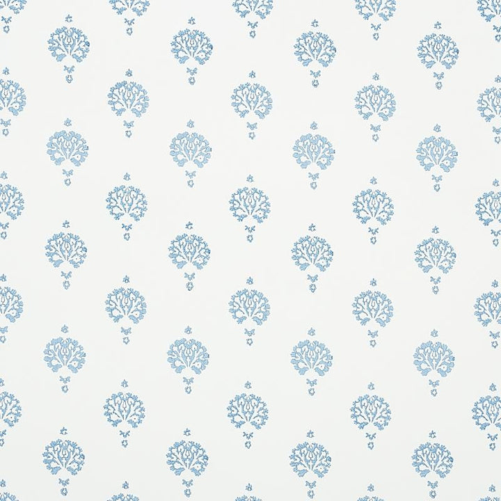 Dahlia Hand Blocked Print Blue 5011230 by Schumacher Wallpaper Jacaranda 3.0" - Fabric Carolina -