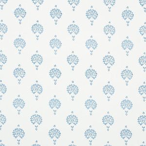 Dahlia Hand Blocked Print Blue 5011230 by Schumacher Wallpaper