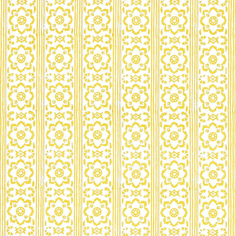 Sunda Hand Blocked Print Yellow 5011222 by Schumacher Wallpaper Jacaranda 2.5" - Fabric Carolina -
