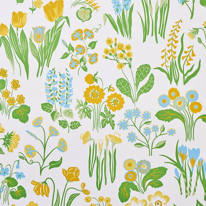 Carly Sky 5010771 by Schumacher Designer Wallpaper Flower Power 27.0" - Swanky Fabrics -