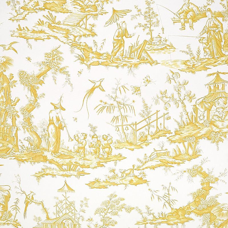 Shengyou Toile Yellow 5012051 by Schumacher Wallpaper Signature Schumacher 45.0" - Fabric Carolina -