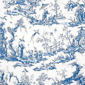 Shengyou Toile Blue 5012052 by Schumacher Wallpaper