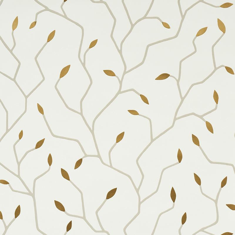 Cymbeline Ivory & Gold 5011380 by Schumacher Designer Wallpaper Misterioso 27.0" - Swanky Fabrics -