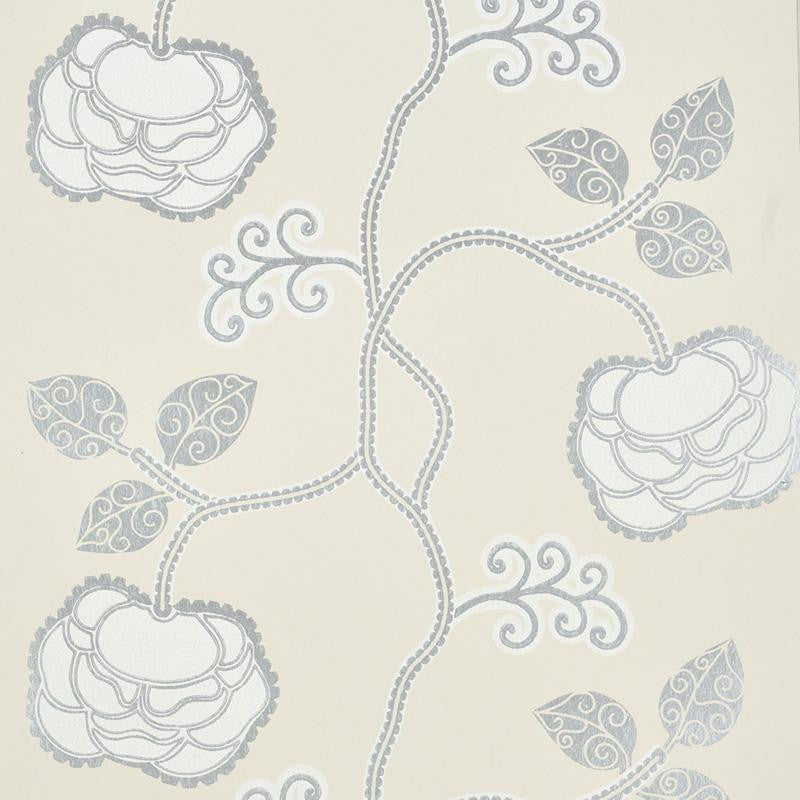 Queen Fruit Silver White 5011410 by Schumacher Wallpaper Neisha Crosland 20.5" - Fabric Carolina -