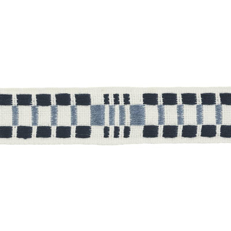 Carmo Tape Narrow Indigo 78990 by Schumacher Designer Trim Stephanie Seal Brown - Swanky Fabrics -
