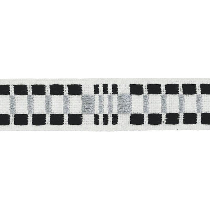 Carmo Tape Narrow Silver & Black 78991 by Schumacher Trim Stephanie Seal Brown - Fabric Carolina -