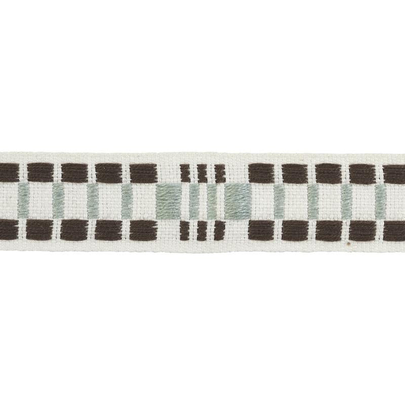 Carmo Tape Narrow Sage 78992 by Schumacher Designer Trim Stephanie Seal Brown - Swanky Fabrics -