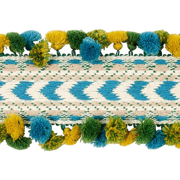 Maracana Pom Tape Blue 75655 by Schumacher Designer Trim Bohemia 2.5" - Swanky Fabrics -