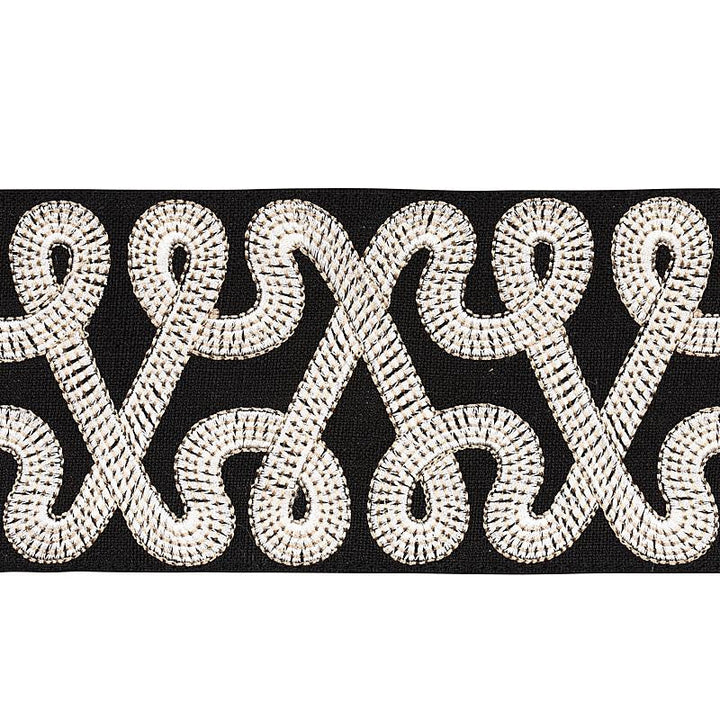 Freeform Embroidered Tape Black 76733 by Schumacher Designer Trim Natura 3.88" - Swanky Fabrics -