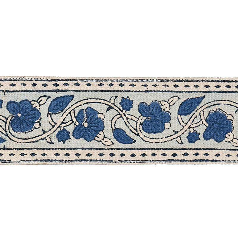 Mila Hand Block Print Tape Blue 78591 by Schumacher Designer Trim East Meets West 2.0" - Swanky Fabrics -