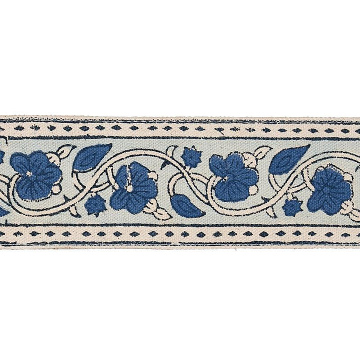 Mila Hand Block Print Tape Blue 78591 by Schumacher Designer Trim East Meets West 2.0" - Swanky Fabrics -