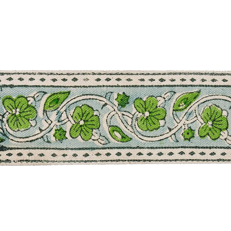 Mila Hand Block Print Tape Green 78592 by Schumacher Designer Trim East Meets West 2.0" - Swanky Fabrics -