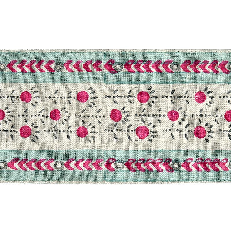 Pica Bella Hand Blocked Tape Magenta & Pistachio 79102 by Schumacher Trim Jacaranda - Fabric Carolina -