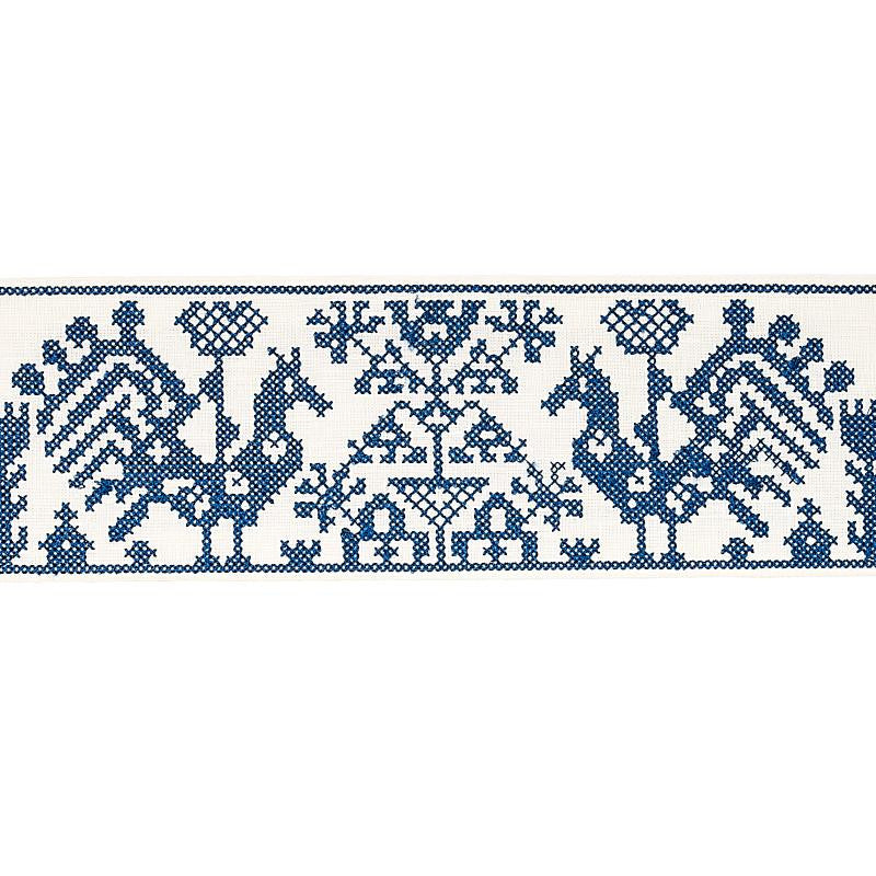 Tarpan Embroidered Tape Navy 80000 by Schumacher Designer Trim Bohemia 3.5" - Swanky Fabrics -