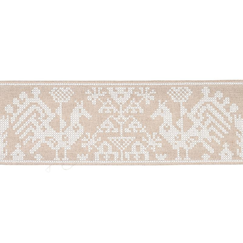 Tarpan Embroidered Tape Natural 80002 by Schumacher Trim Bohemia 3.5" - Fabric Carolina -