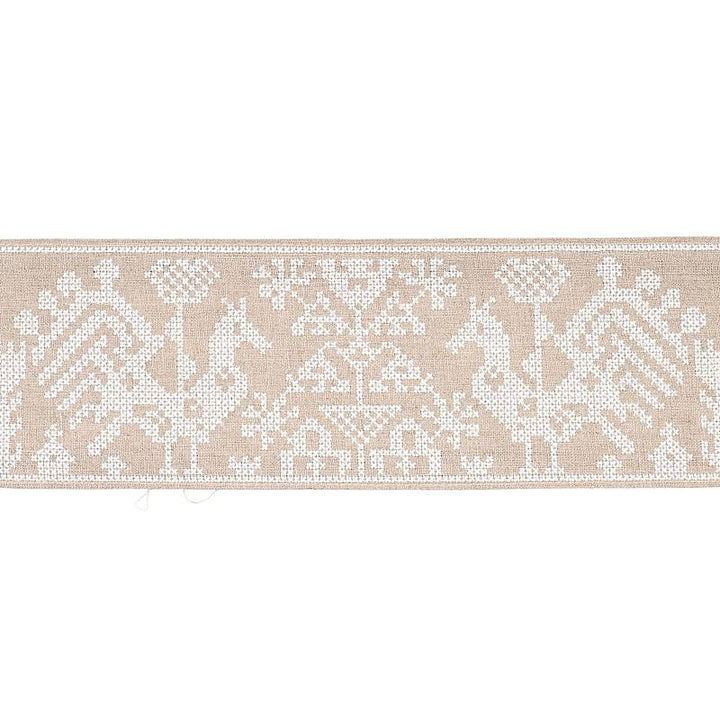 Tarpan Embroidered Tape Natural 80002 by Schumacher Trim Bohemia 3.5" - Fabric Carolina -