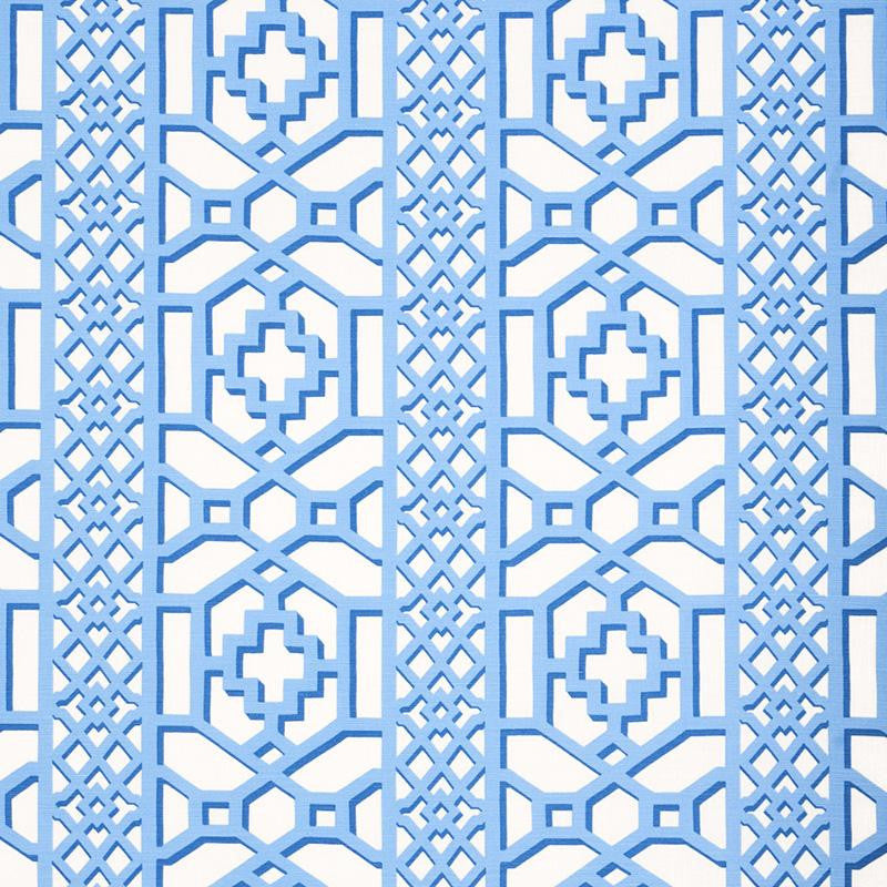 Zanzibar Trellis Blue 175748 by Schumacher Designer Fabric Happy Together 13.5" - Swanky Fabrics -
