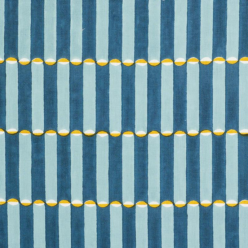 Luna Hand Block Print Blue & Turmeric 179281 by Schumacher Fabric Molly Mahon 1.75" - Fabric Carolina -