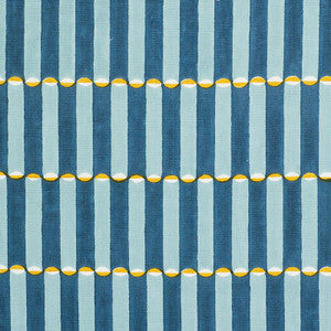 Luna Hand Block Print Blue & Turmeric 179281 by Schumacher Fabric
