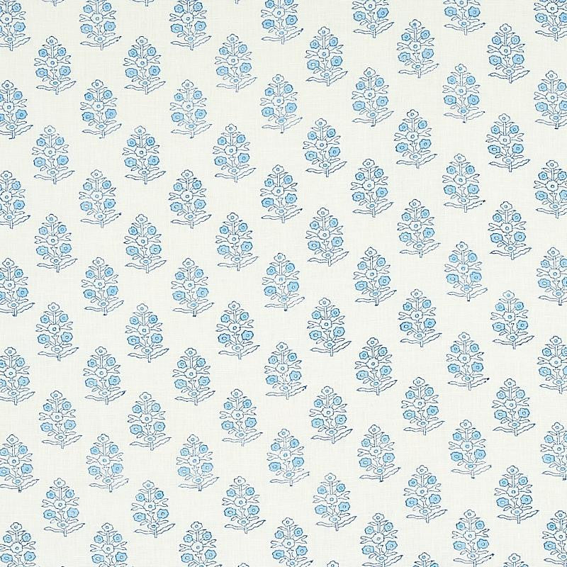Aditi Hand Blocked Print Blue 179360 by Schumacher Designer Fabric Jacaranda 3.0" - Swanky Fabrics -