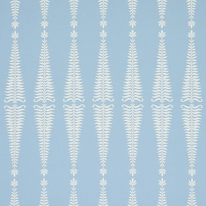 Fern Tree Ivory & Sky 2643884 by Schumacher Designer Fabric Rhapsody In Blue 3.5" - Swanky Fabrics -