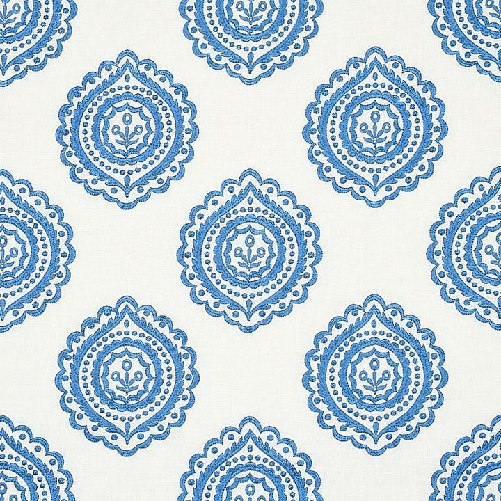 Olana Linen Embroidery Blue 70206 by Schumacher Designer Fabric Rhapsody In Blue 12.67" - Swanky Fabrics -
