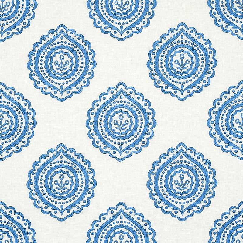 Olana Linen Embroidery Blue 70206 by Schumacher Fabric Rhapsody In Blue 12.67" - Fabric Carolina -