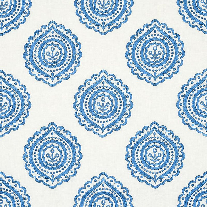 Olana Linen Embroidery Blue 70206 by Schumacher Fabric Rhapsody In Blue 12.67" - Fabric Carolina -