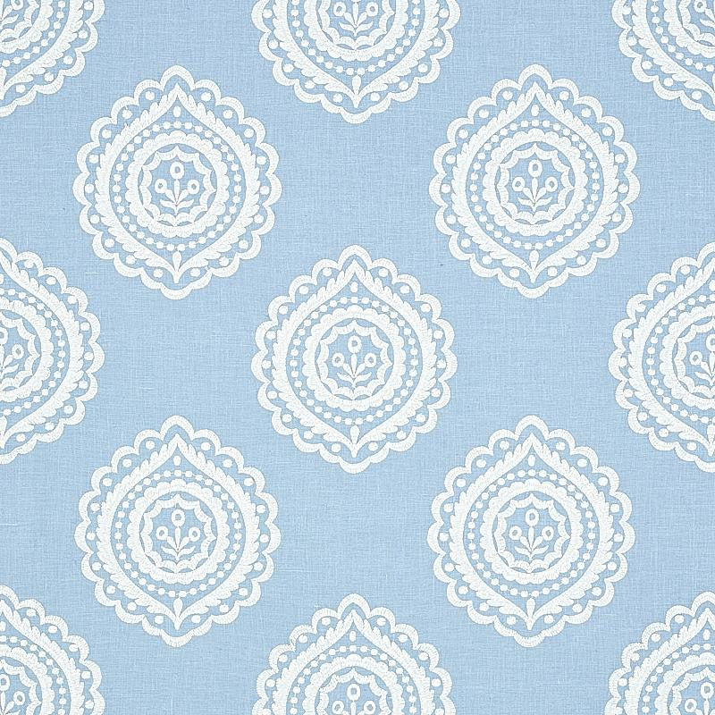 Olana Linen Embroidery Sky 70207 by Schumacher Fabric Rhapsody In Blue 12.67" - Fabric Carolina -