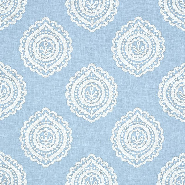 Olana Linen Embroidery Sky 70207 by Schumacher Fabric Rhapsody In Blue 12.67" - Fabric Carolina -