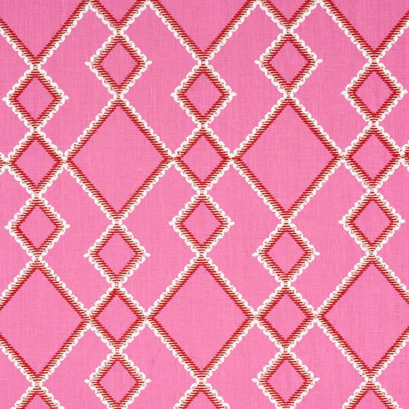 Branson Embroidery Pink 75890 by Schumacher Designer Fabric Happy Together 8.12" - Swanky Fabrics -