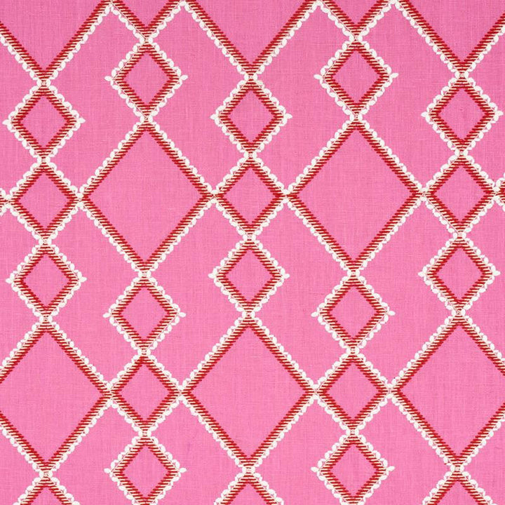 Branson Embroidery Pink 75890 by Schumacher Designer Fabric Happy Together 8.12" - Swanky Fabrics -