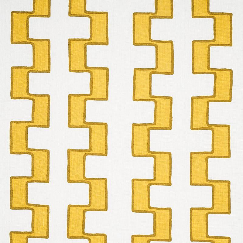 Dixon Embroidered Print Linen Yellow 179681 by Schumacher Fabric World View 17.25" - Fabric Carolina -