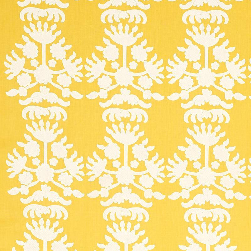 Cybele Embroidery Yellow 79471 by Schumacher Fabric Bohemia 12.5" - Fabric Carolina -