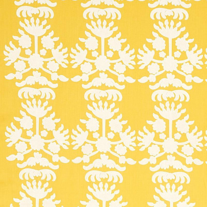 Cybele Embroidery Yellow 79471 by Schumacher Designer Fabric Bohemia 12.5" - Swanky Fabrics -