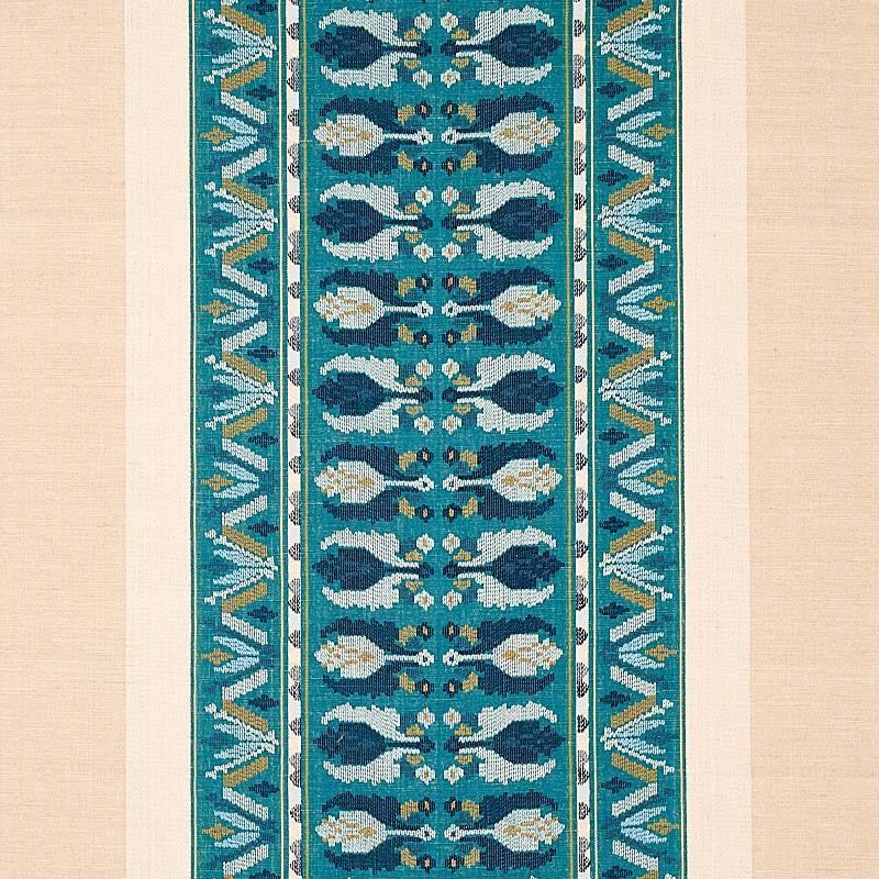 Sandor Stripe Embroidery Peacock 79832 by Schumacher Designer Fabric Bohemia 54.0" - Swanky Fabrics -