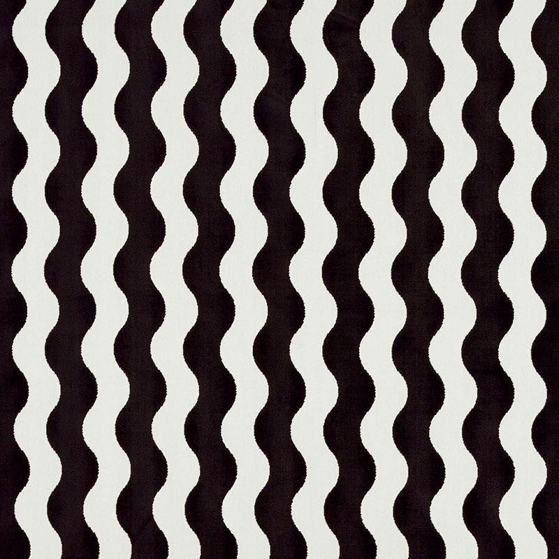 The Wave Velvet Black 69420 by Schumacher Fabric New Wave: Black & White 3.5" - Fabric Carolina -